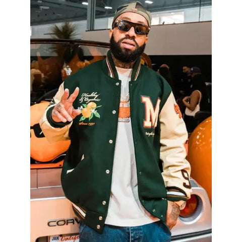 Larry June Midnight Organic Varsity Jacket