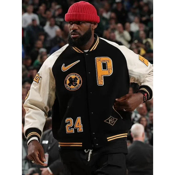 LeBron James Patta Running Team Bomber Black and White Jacket