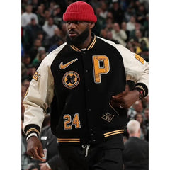 LeBron James Patta Running Team Bomber Black and White Jacket