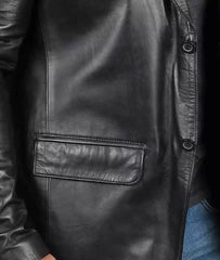 Mens Black Leather Blazer Jacket - Stylish Two Button Notch Lapel Blazer