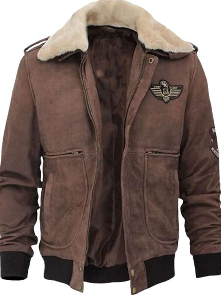 Men Brown Shearling G1 Bomber Jacket