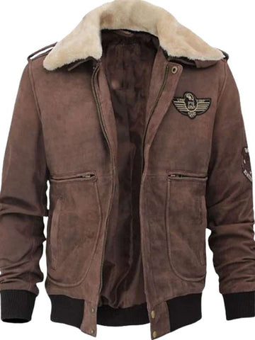 Men Brown Shearling G1 Bomber Jacket