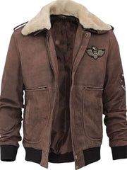 Men Brown Shearling G1 Bomber Jacket