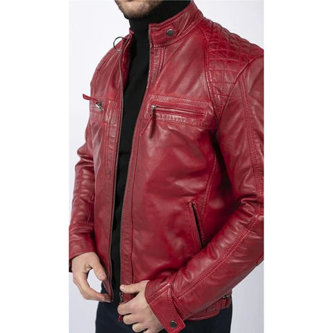 Men Maroon Distressed Leather Jacket