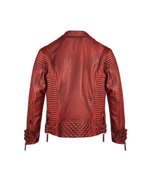 Men Red Waxed Biker Leather Motorcycle Jacket