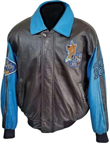 Men Black and Blue Scooby Doo Leather Jacket