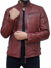 Men's Burgundy Café Racer Leather Jacket