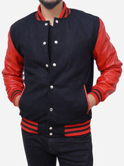 Men’s Leather Sleeves Wool Blended Varsity Baseball Letterman Jacket