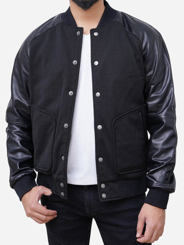 Men’s Leather Sleeves Wool Blended Varsity Baseball Letterman Jacket