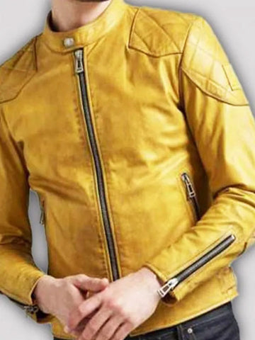 Men’s Quilted Yellow Leather Jacket