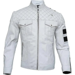 Men's Biker White Leather Jacket