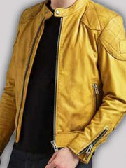 Men’s Quilted Yellow Leather Jacket