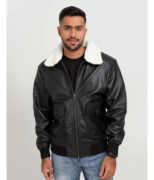 Men’s B3 Bomber Faux Fur Aviator Real Leather Black Jacket