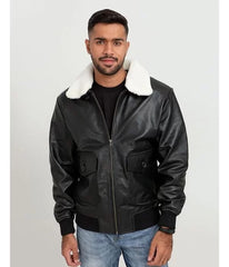 Men’s B3 Bomber Faux Fur Aviator Real Leather Black Jacket