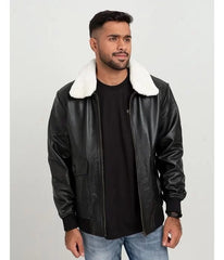 Men’s B3 Bomber Faux Fur Aviator Real Leather Black Jacket