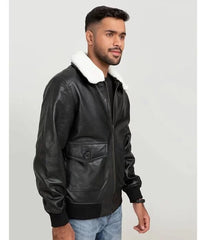Men’s B3 Bomber Faux Fur Aviator Real Leather Black Jacket