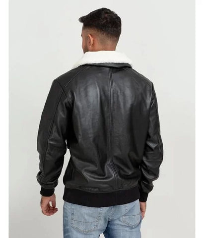 Men’s B3 Bomber Faux Fur Aviator Real Leather Black Jacket