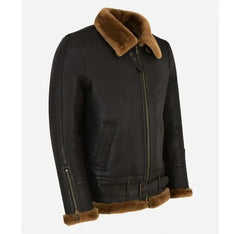 Men's B3 Sheepskin Belted Brown Jacket