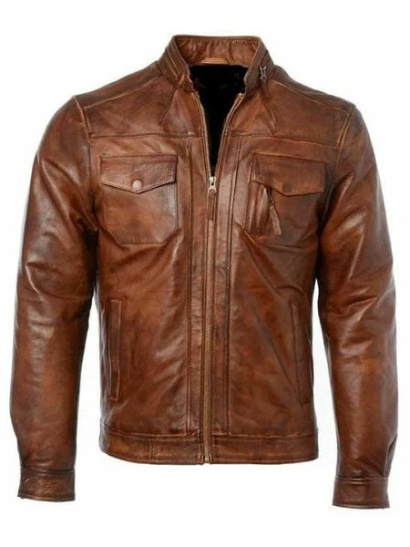 Mens Classical Motorcycle Genuine Leather Jacket