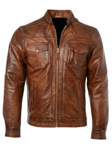 Mens Classical Motorcycle Genuine Leather Jacket
