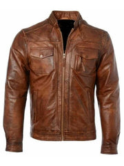 Mens Classical Motorcycle Genuine Leather Jacket