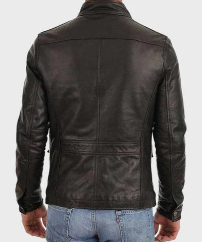 Men's Four Pocket Black Leather Jacket