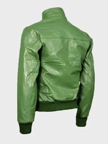 Mens Green Bomber Leather Jacket