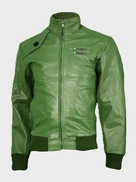 Mens Green Bomber Leather Jacket