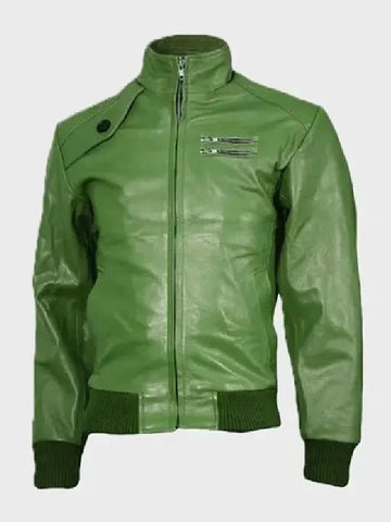 Mens Green Bomber Leather Jacket