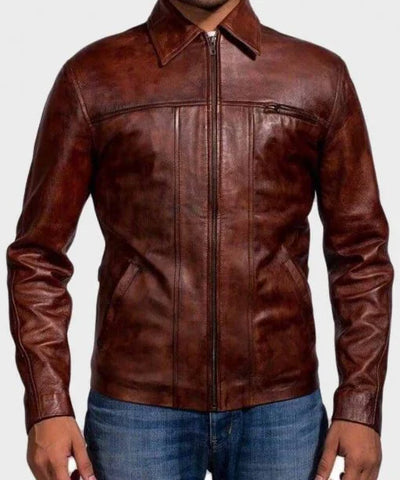 Mens Brown Distressed Leather Jacket