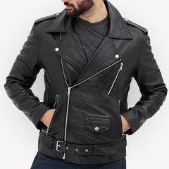Men's Black Motorcycle Real Leather Jacket