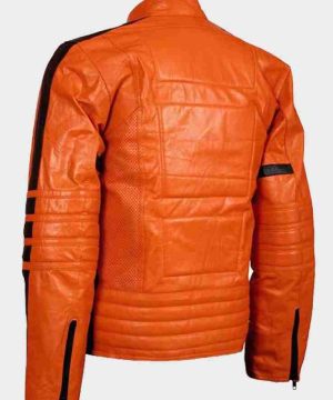 Mens Slim Fit Orange Padded Biker Jacket
