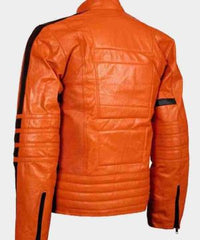 Mens Slim Fit Orange Padded Biker Jacket