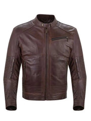 Men’s Snap Tab Brown Leather Biker Jacket