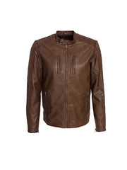 Mens Waxed Sheepskin Leather Jacket Camel Brown