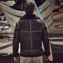 Mens Aviator Pilot Airforce B3 Bomber Sheepskin Shearling Leather Jacket