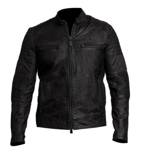 Mens Biker Vintage Distressed Cafe Racer Jacket