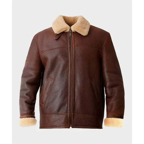 Mens Brown Aviator B3 Bomber Sheepskin Shearling Leather Jacket Coat