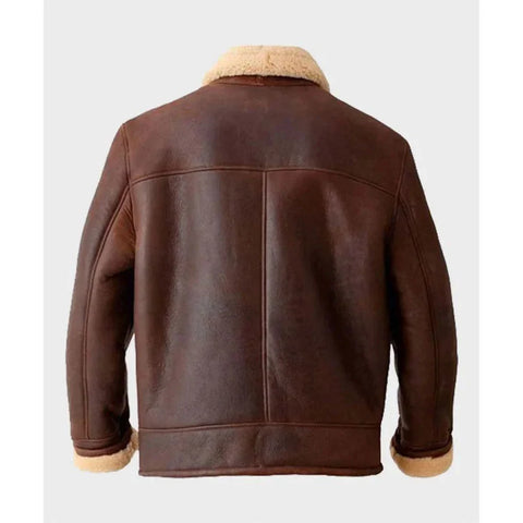 Mens Brown Aviator B3 Bomber Sheepskin Shearling Leather Jacket Coat