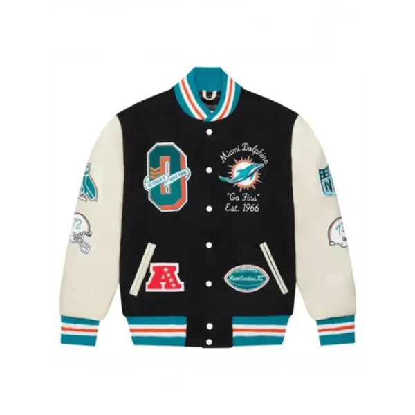 Miami Dolphins Letterman Black & White Jacket