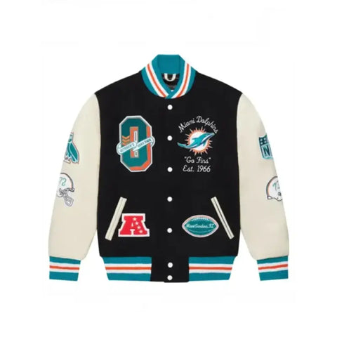 Miami Dolphins Letterman Black & White Jacket