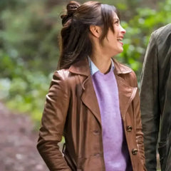 Murder in a Small Kristin Kreuk Brown Leather Trench Coat