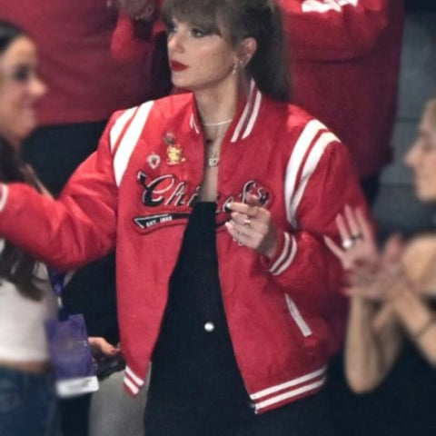 Taylor Swift Super Bowl LVIII Red Varsity Jacket