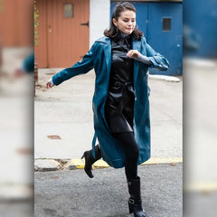 NYC 2025 Selena Gomez Blue Leather Coat