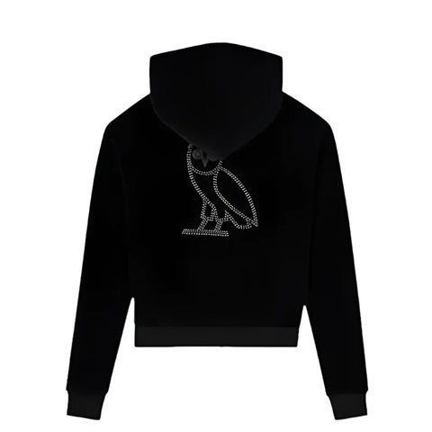 OVO x Rhinestone Crystal Black Velour Hoodie