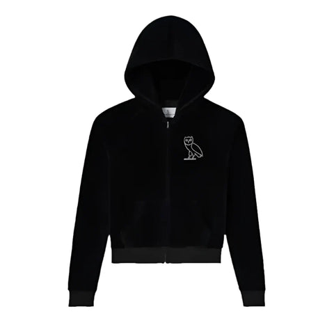 OVO x Rhinestone Crystal Black Velour Hoodie