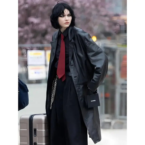 Paris Fashion Week 2025 Chanel Black Leather Trench Coat