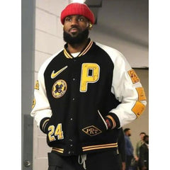 LeBron James Patta Running Team Bomber Black and White Jacket