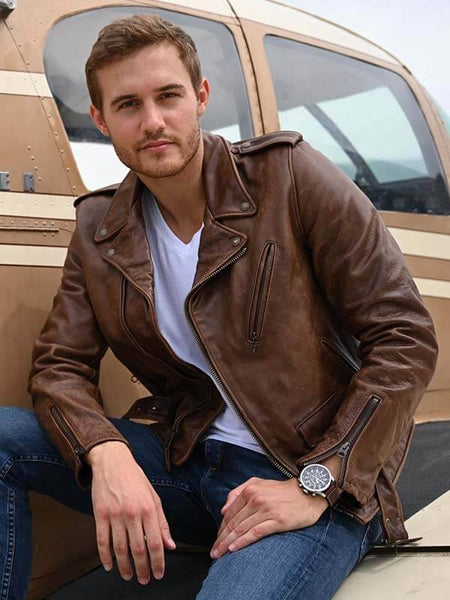Peter Weber Tv Series The Bachelor S25 Brown Biker Leather Jacket