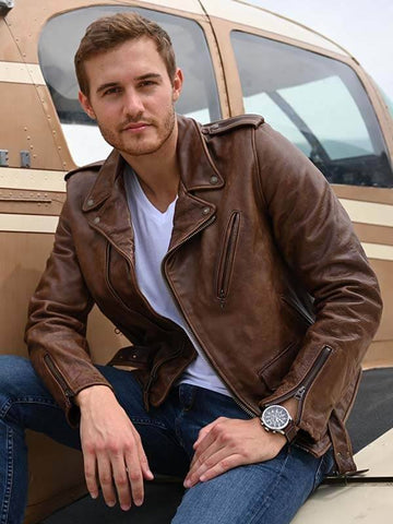 Peter Weber Tv Series The Bachelor S25 Brown Biker Leather Jacket